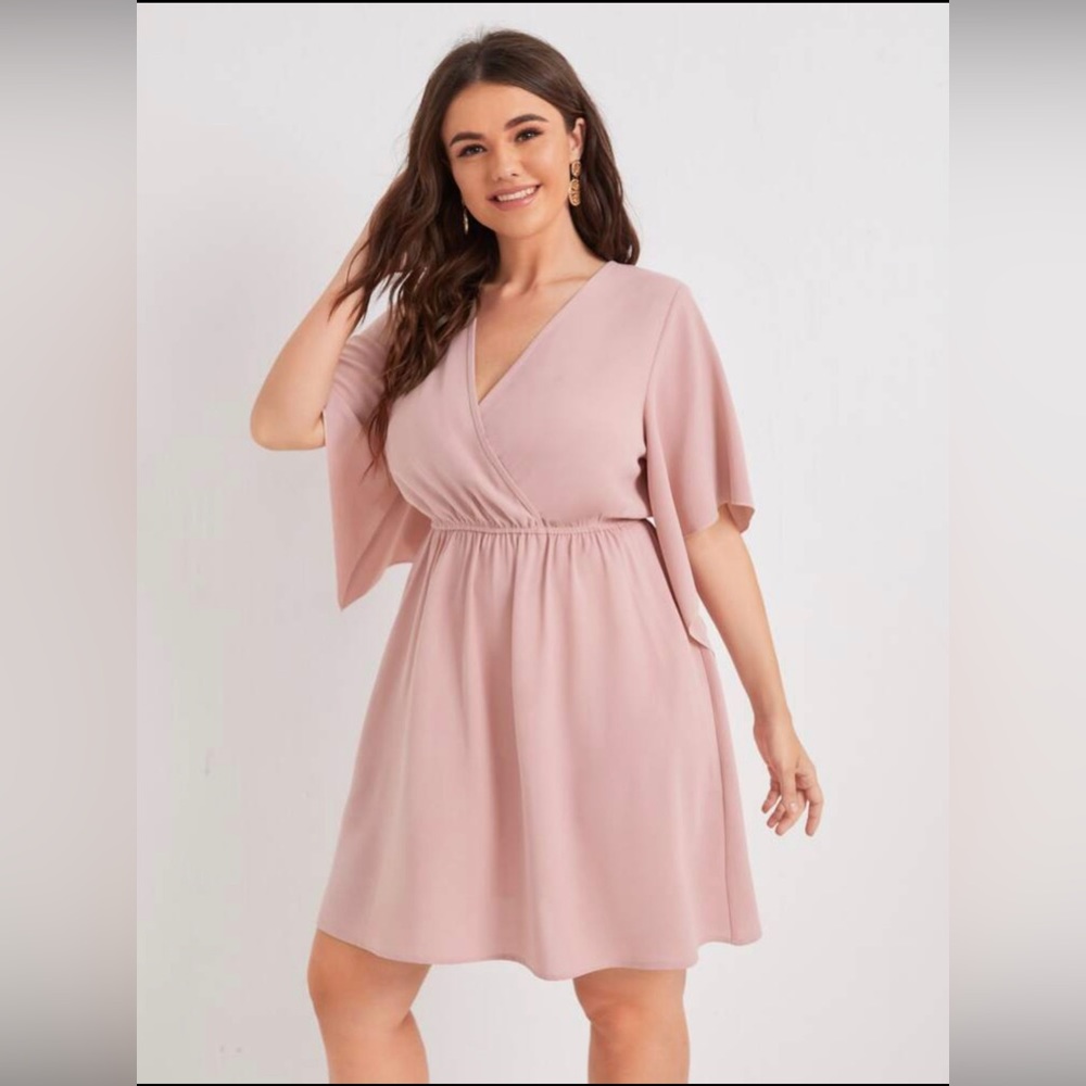NWOT 1XL Dusty Pink Plus Surplice Front Solid A-Line Dress